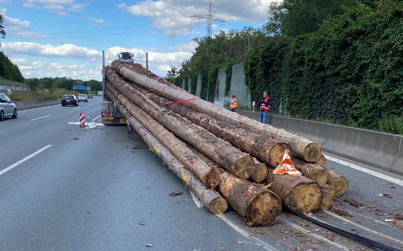 Langholztransporters verliert Ladung.