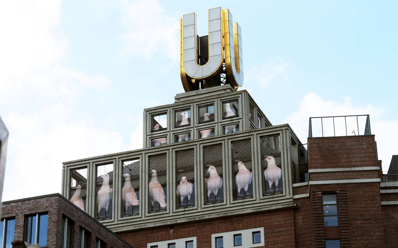Dortmunder U: Die Fliegenden Bilder von Adolf Winkelmann zeigen aufgrund des Angriffs auf die Ukraine weiße Tauben.