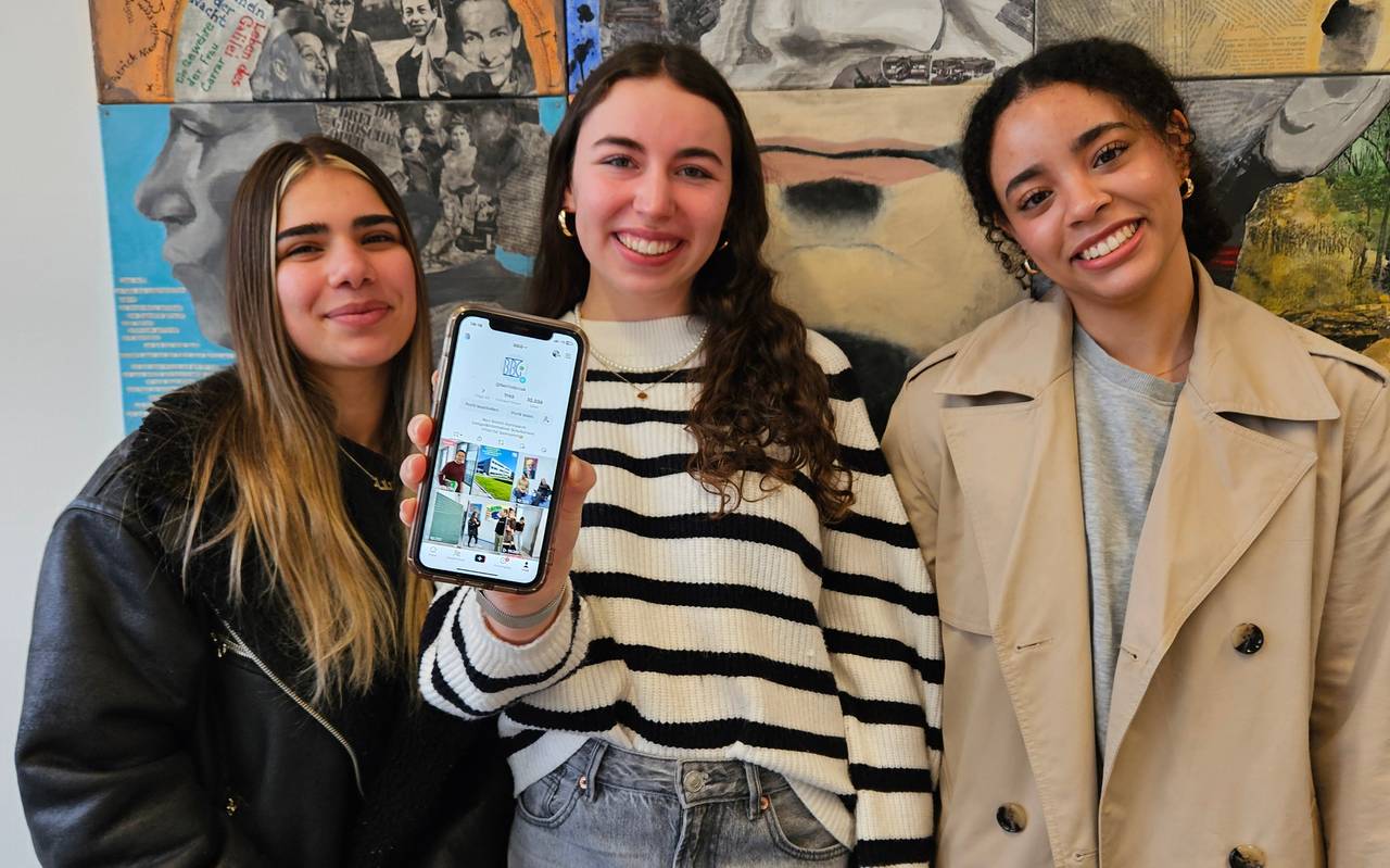 Dana, Lara und Yasmin vom Bert-Brecht-Gymnasium drehen Videos für die Schul-TikTok-Seite "BertisBreak".