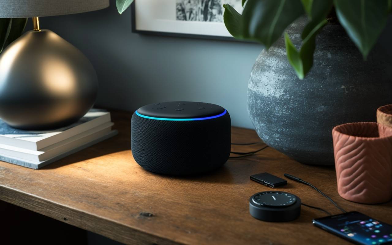 Regal mit einem Smartspeaker.