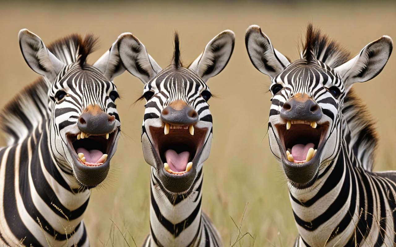 Drei Zebras, die  "lachen"