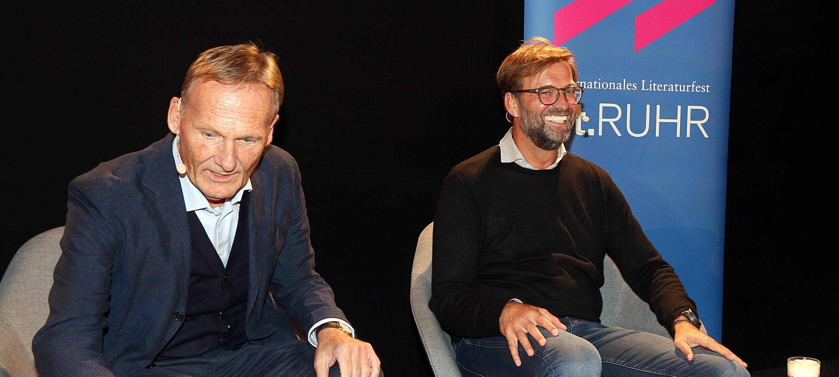 Hans-Joachim Watzke und Jürgen Klopp bei der Buchvorstellung.