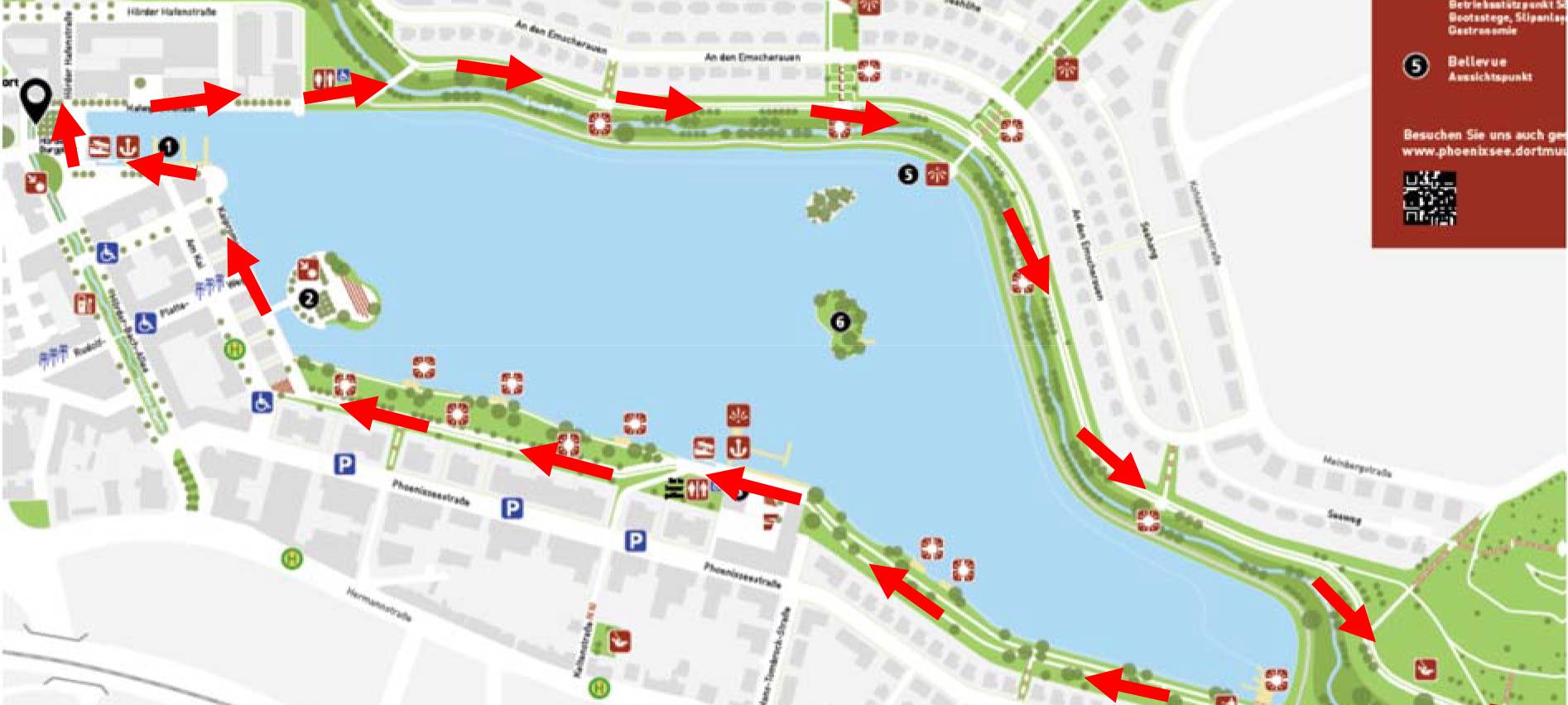 Phoenix-See in Dortmund wird wegen Kontaktverbot zur Einbahnstraße.