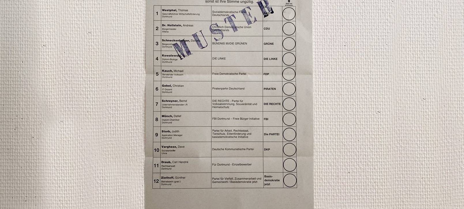 Stimmzettel OB Wahl in Dortmund.