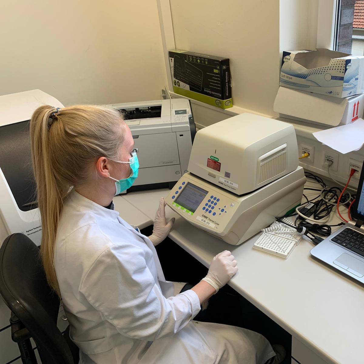 Ein Mitarbeiter beim Auswerten eines Corona-Tests