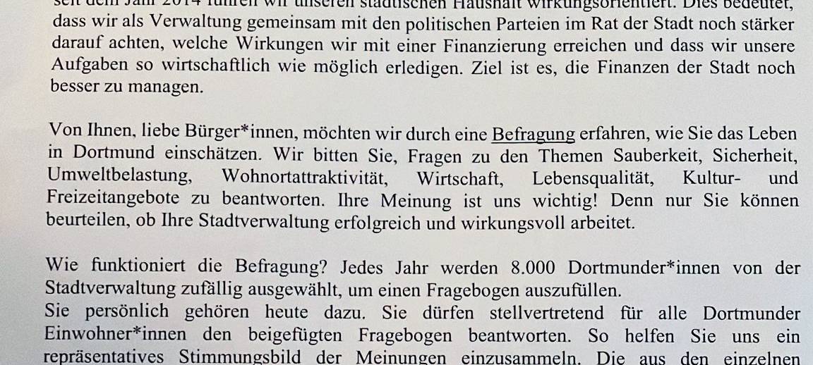 Stadt Dortmund führt "BürgerBinnenbefragung" durch