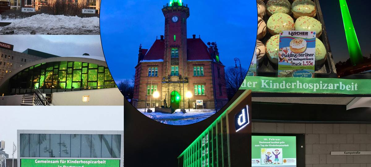 ortmund leuchtet grün - Am Tag der Kinderhospizarbeit (10.02.) werden viele Gebäude grün angestrahlt. Der Ambulante Kinder- und Jugendhospizdienst Löwenzahn und der Hospizdienst der Malteser haben das in die Wege geleitet.