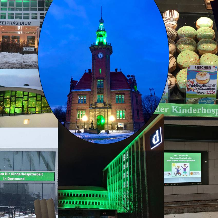 ortmund leuchtet grün - Am Tag der Kinderhospizarbeit (10.02.) werden viele Gebäude grün angestrahlt. Der Ambulante Kinder- und Jugendhospizdienst Löwenzahn und der Hospizdienst der Malteser haben das in die Wege geleitet.