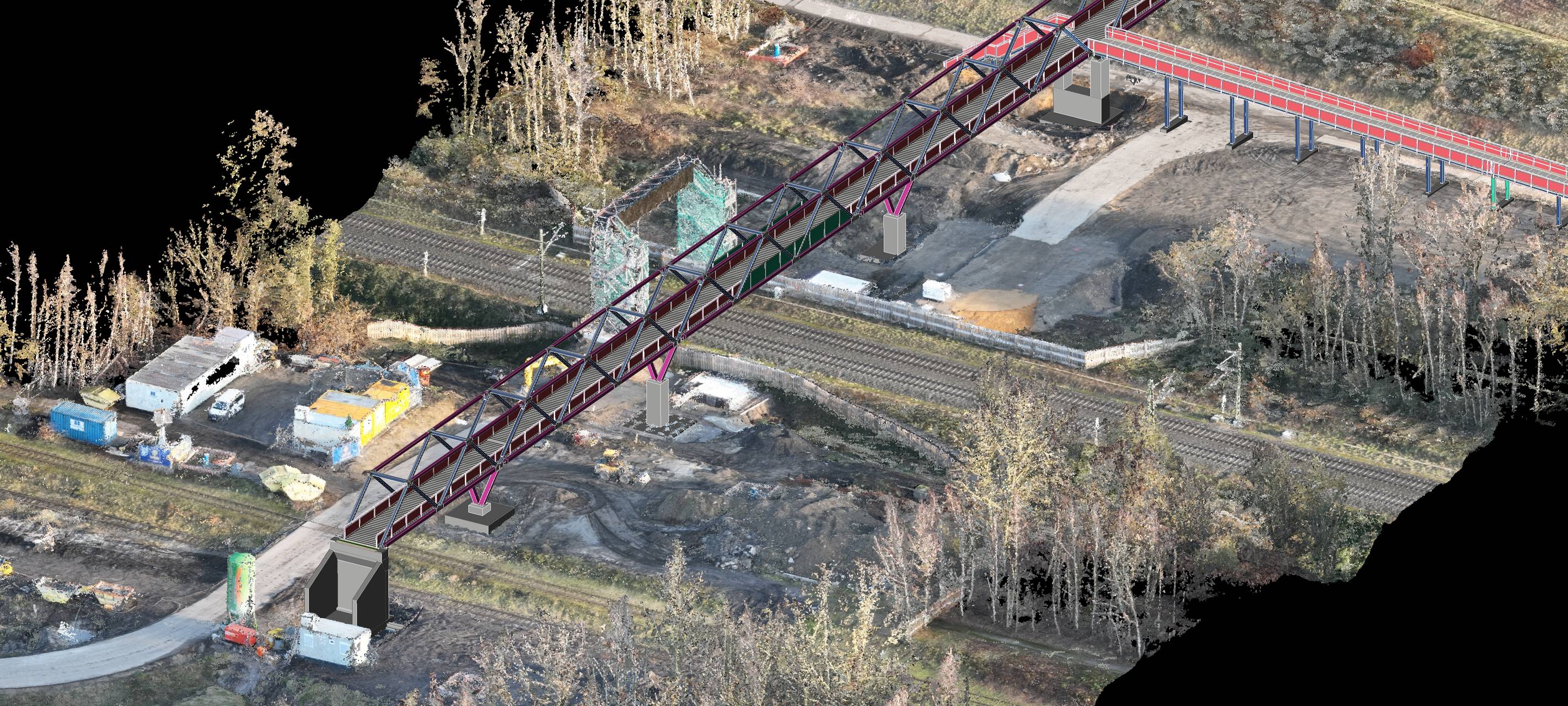 Mittelteil der Brücke "Haldensprung" schwebt in Dortmund ein