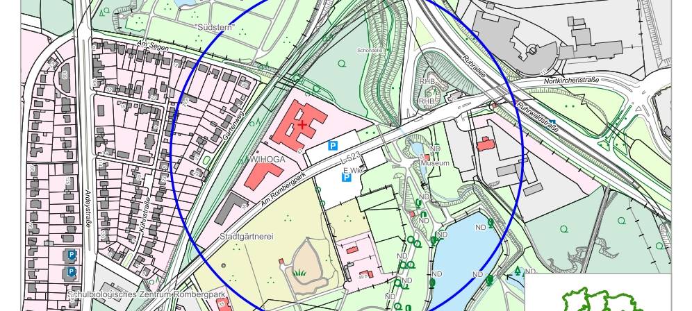 Evakuierungskarte der Stadt Dortmund für die 250-Kilo-Bombe im Rombergpark.