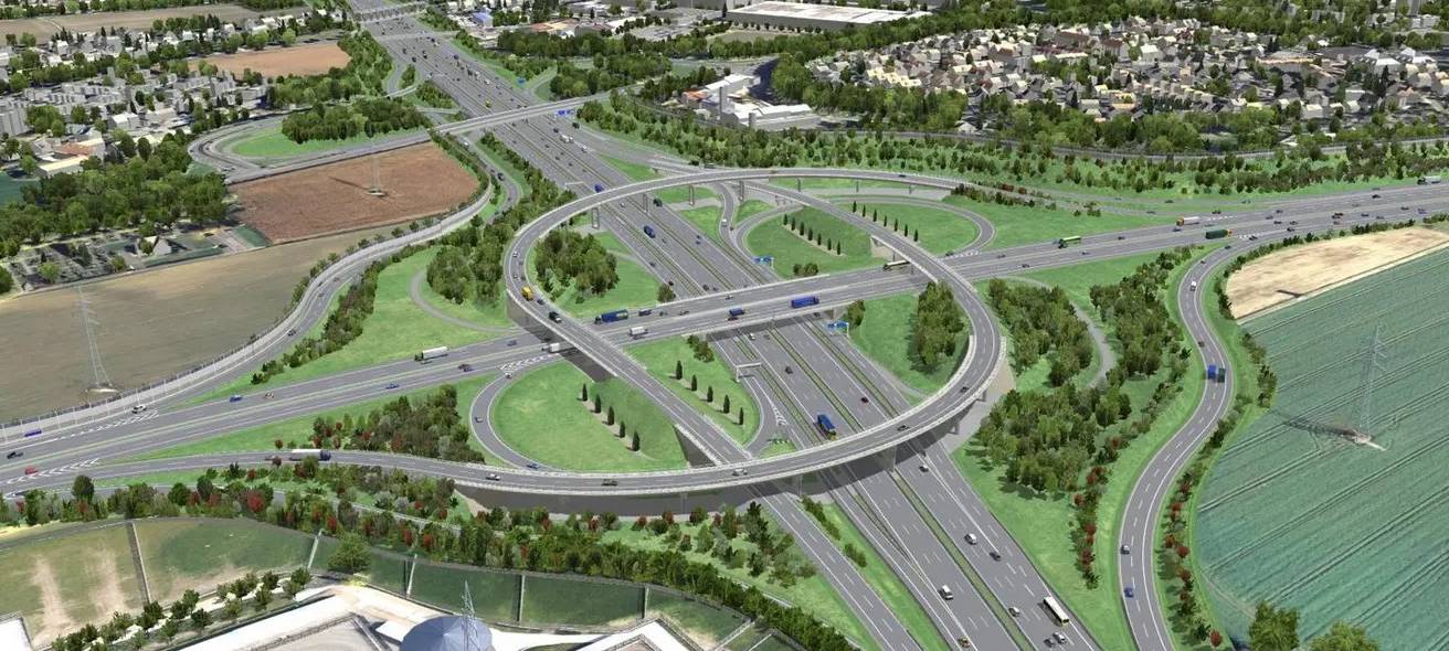 rojektzeichnung des Ausbaus rund um das Autobahnkreuz Dortmund/Unna – Grund für die Sperrung der B1-Ausfahrt an der Nordstraße.