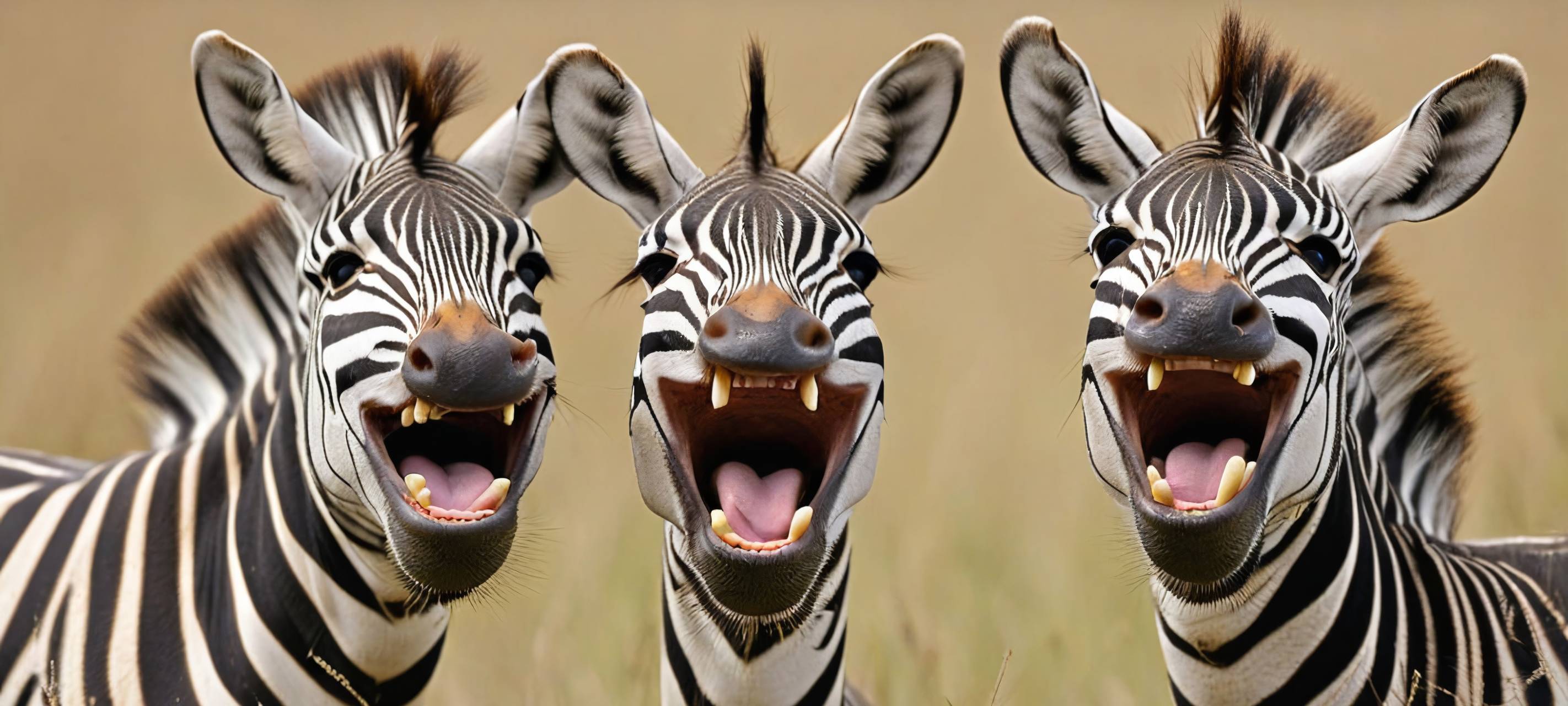 Drei Zebras, die "lachen"