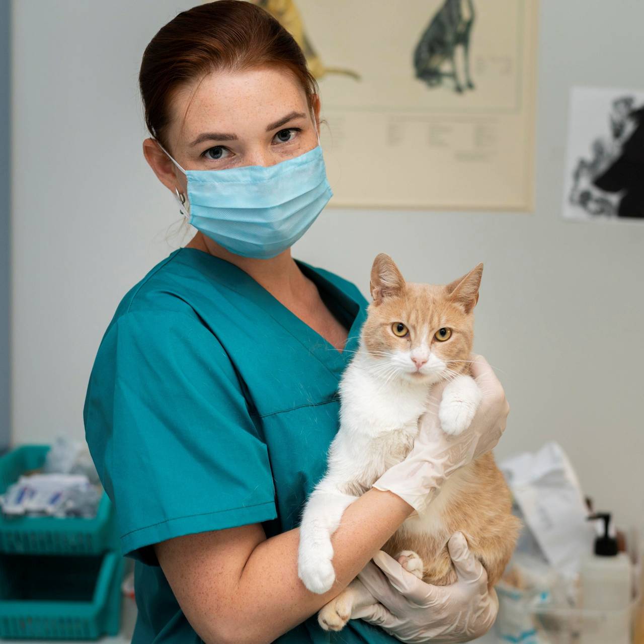 Katze auf dem Arm einer Tierärztin