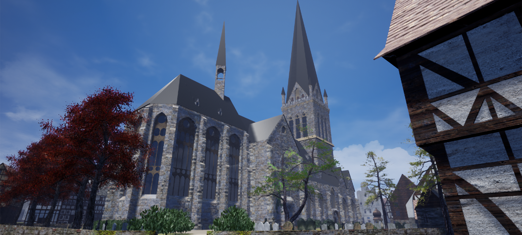 Historisches Stadtzentrum mit Reinoldikirche als 3D-Rekonstruktion.