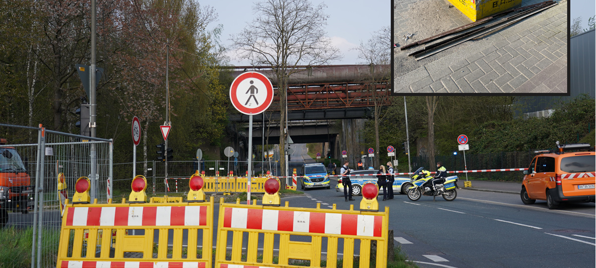 Metallteil fällt von Brücke in Dortmund-Deusen