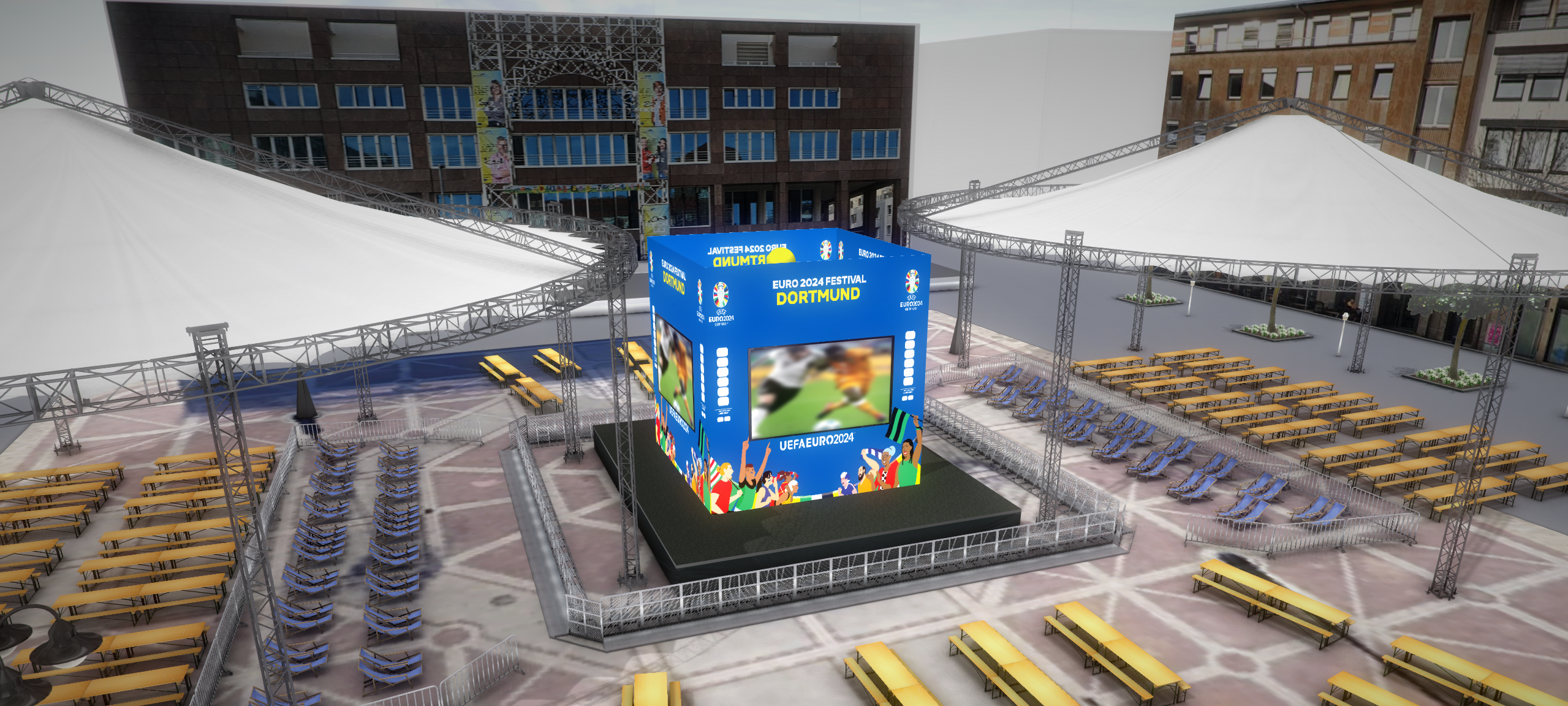 EM in Dortmund: Friedensplatz verwandelt sich in Open-Air-Sportsbar